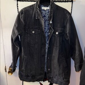 Honey Punch Black Denim Jacket with Blue Paisley Lining